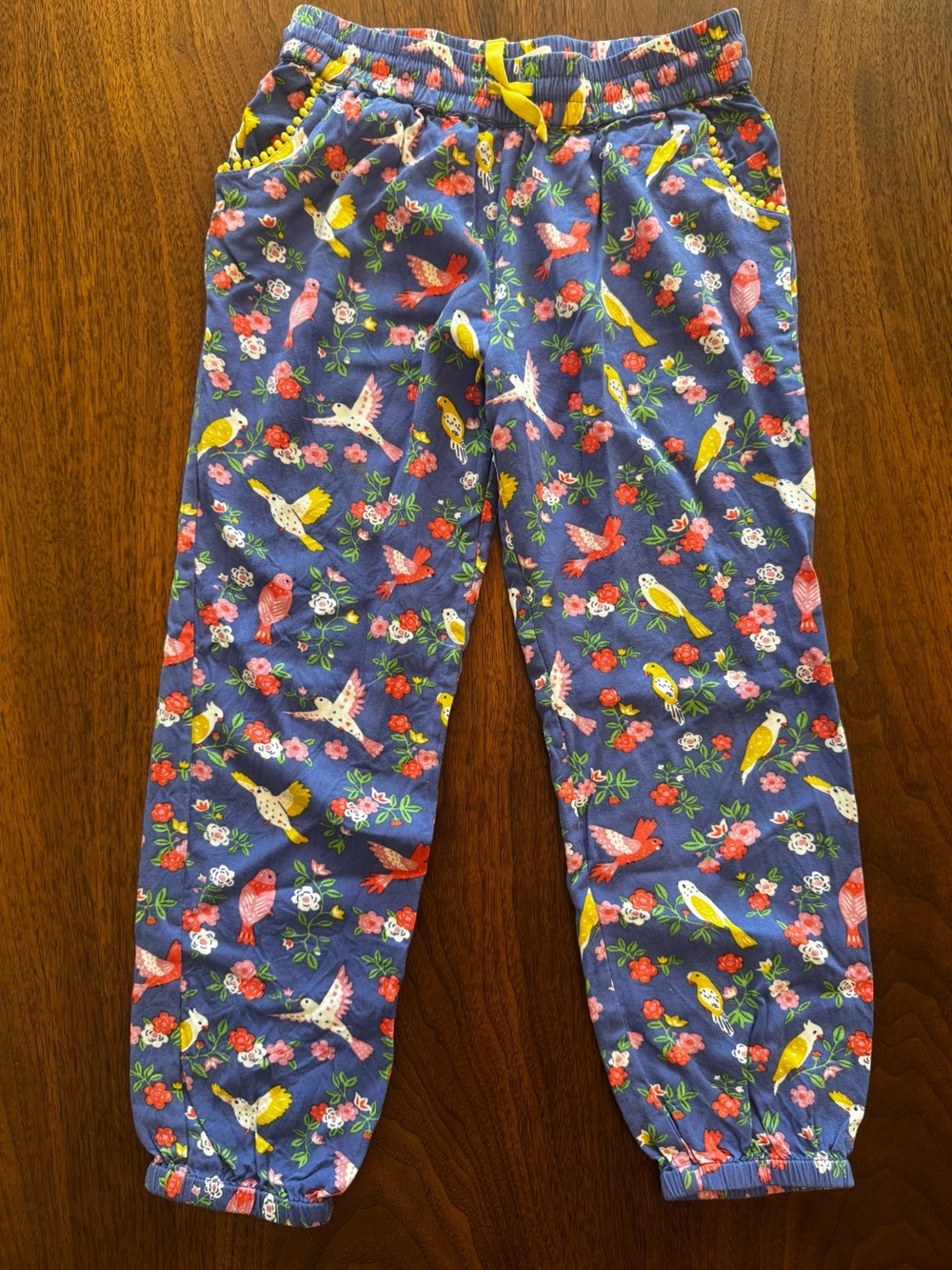 Boden Bird & Floral Print Pants Yellow Trim